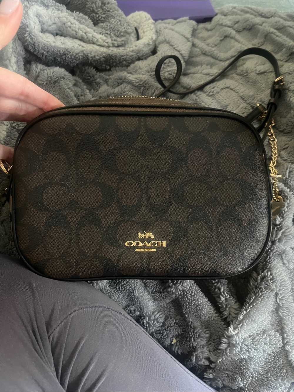 Coach Brown Signature Canvas Crossbody with Gold Logo